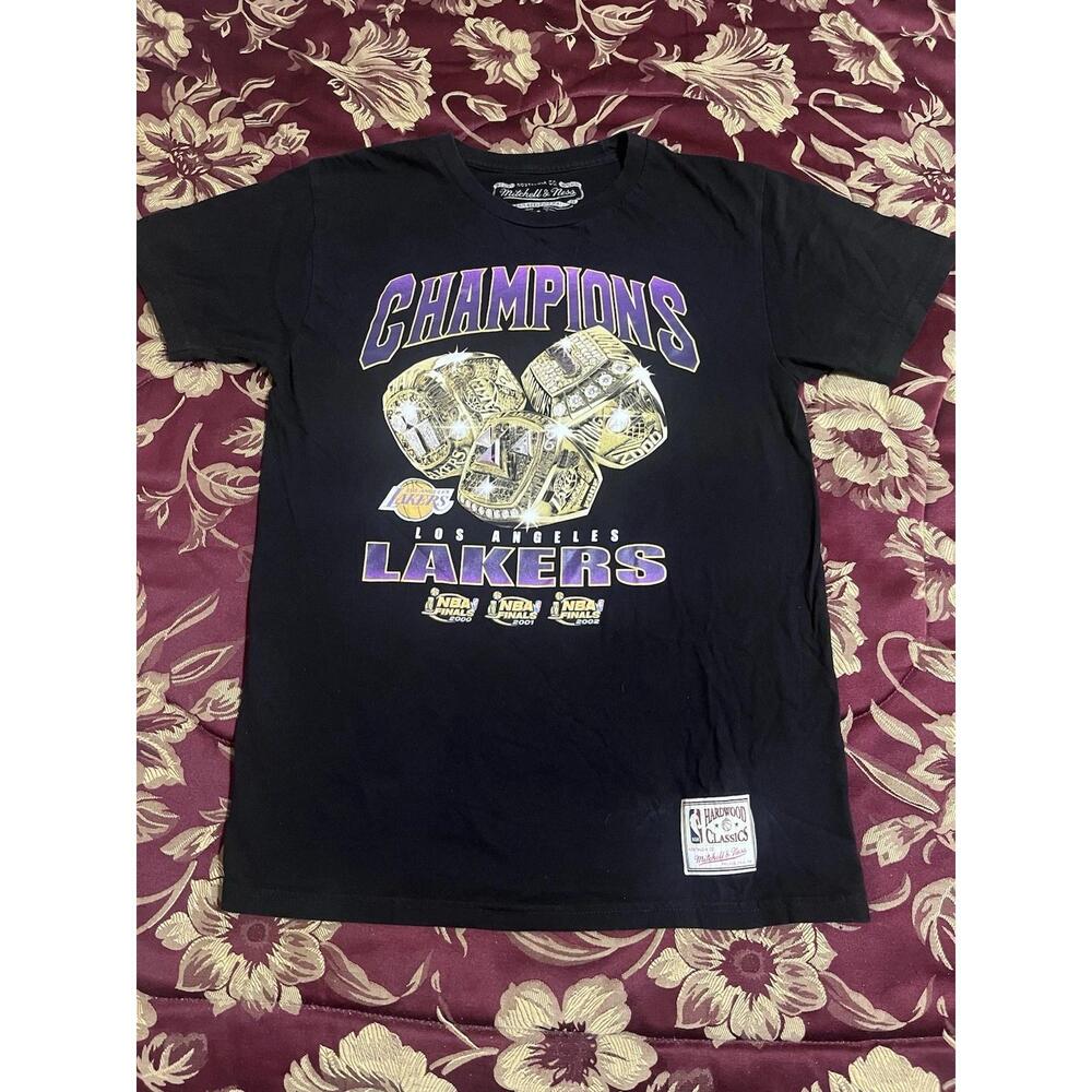 Mitchell Ness Lakers T Shirt Mens Y2K 00 01 02 Champs Black Small